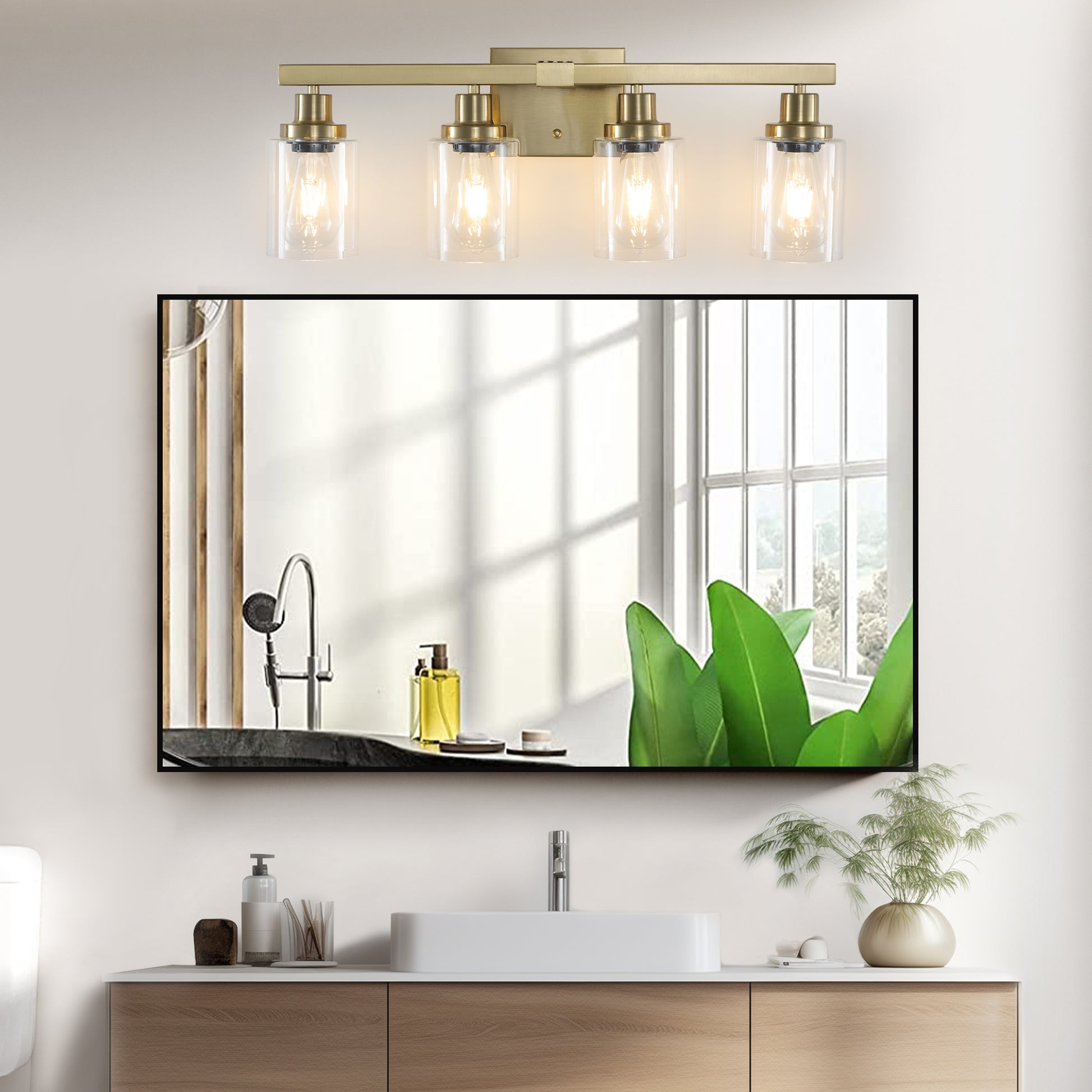 24" 4-Light Gold Vanity Light with Clear Glass - view 2
