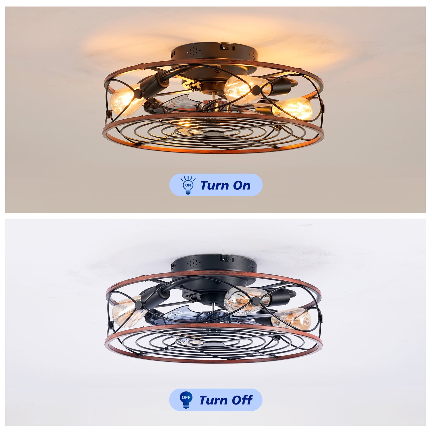 20" Matte Black Caged Ceiling Fan with Remote - view 9