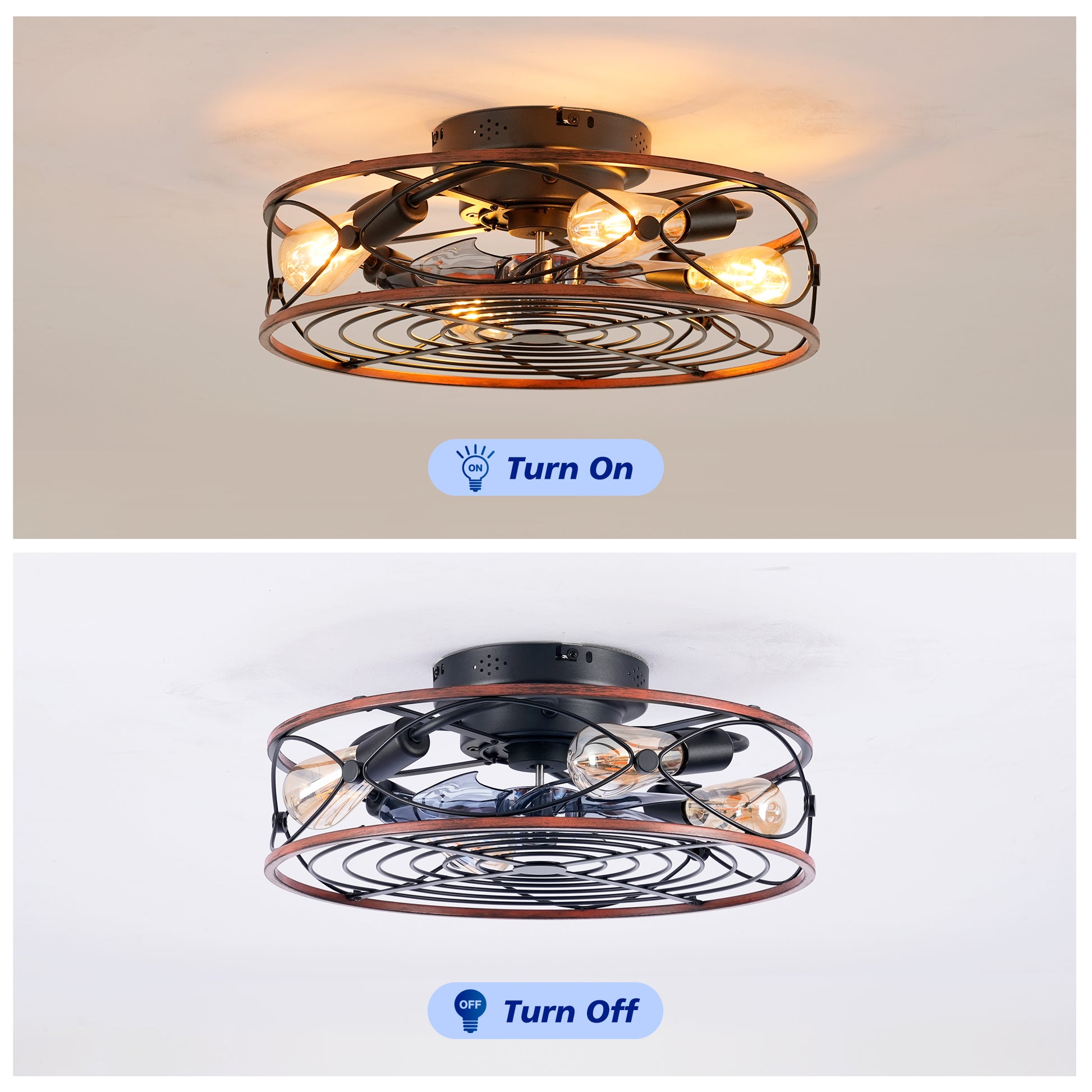 20" Matte Black Caged Ceiling Fan with Remote - view 9