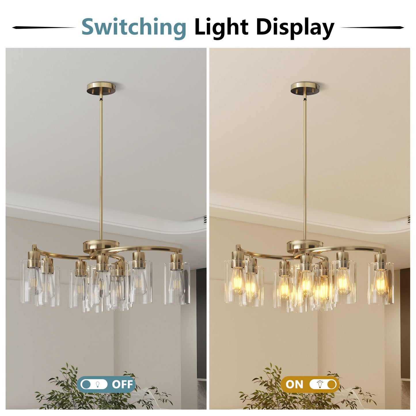 9-Light Gold Chandelier with Clear Glass Shades - view 6