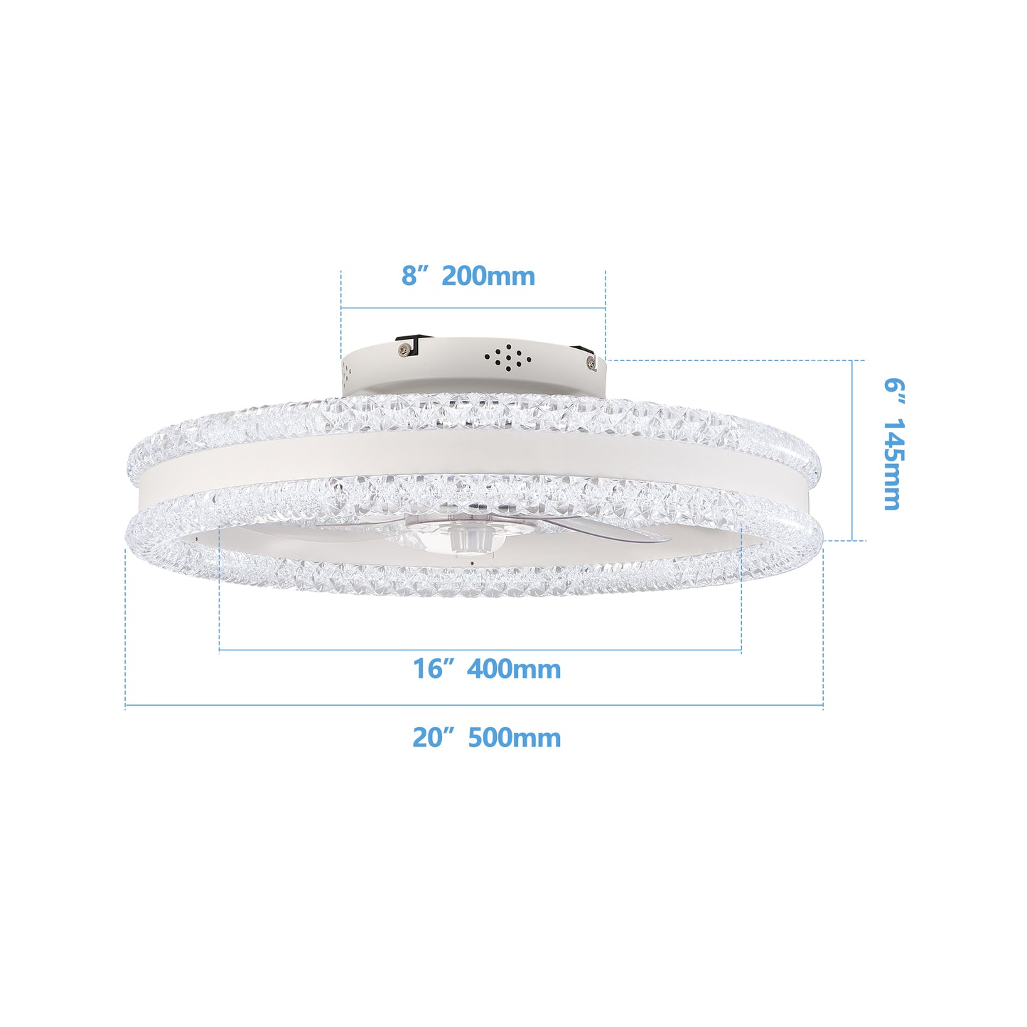 20" White Double Ring Ceiling Fan with Dimmable LED - view 8