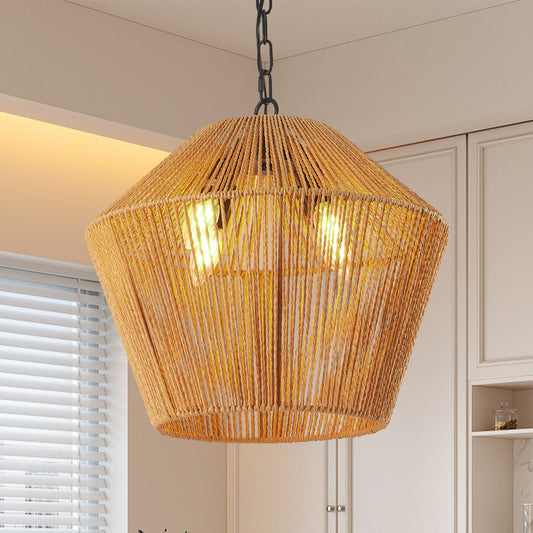 17" Boho Hemp Rope Pendant Light, Natural Finish