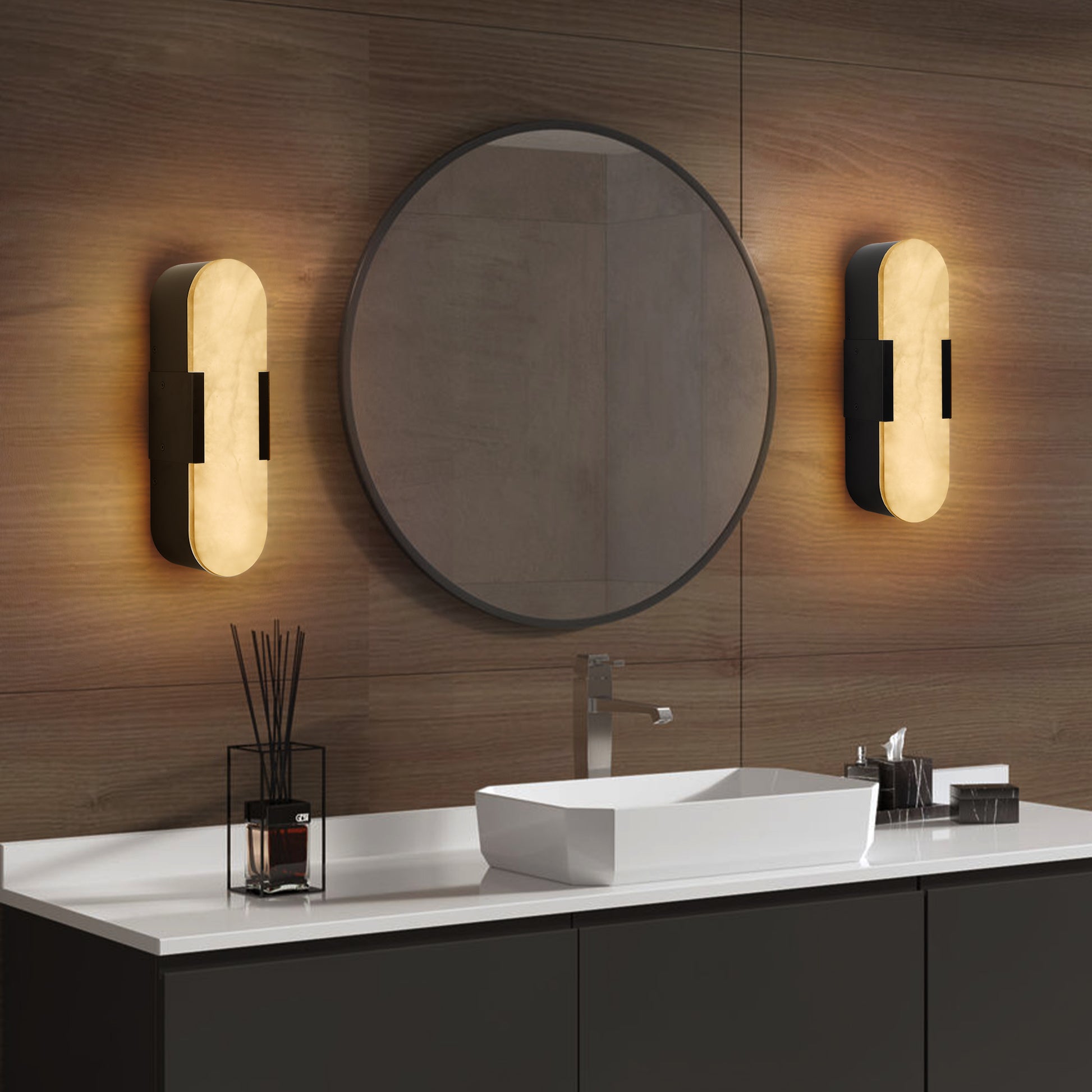 13.8" Black Marble Wall Sconce, Set of 2 - view 3