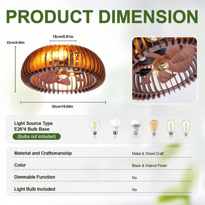 20" Walnut Caged Flush Mount Ceiling Fan with Remote - view 5