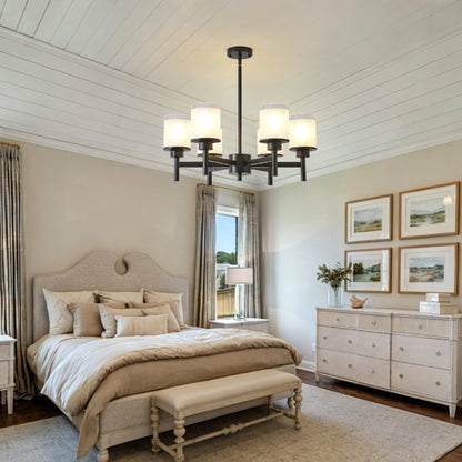 6-Light Black Farmhouse Chandelier with Frosted Glass - view 3