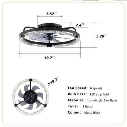 20" Matte Black Flush Mount Ceiling Fan with Dimmable LED - view 6