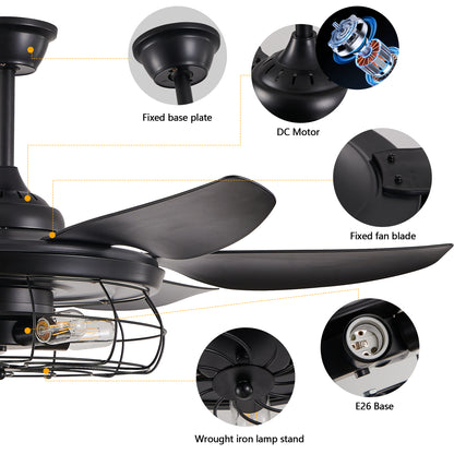 52" Black Industrial Caged Ceiling Fan with Light - view 6