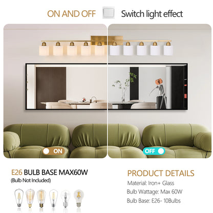 65" Gold Vanity Light with Milky White Glass - view 6