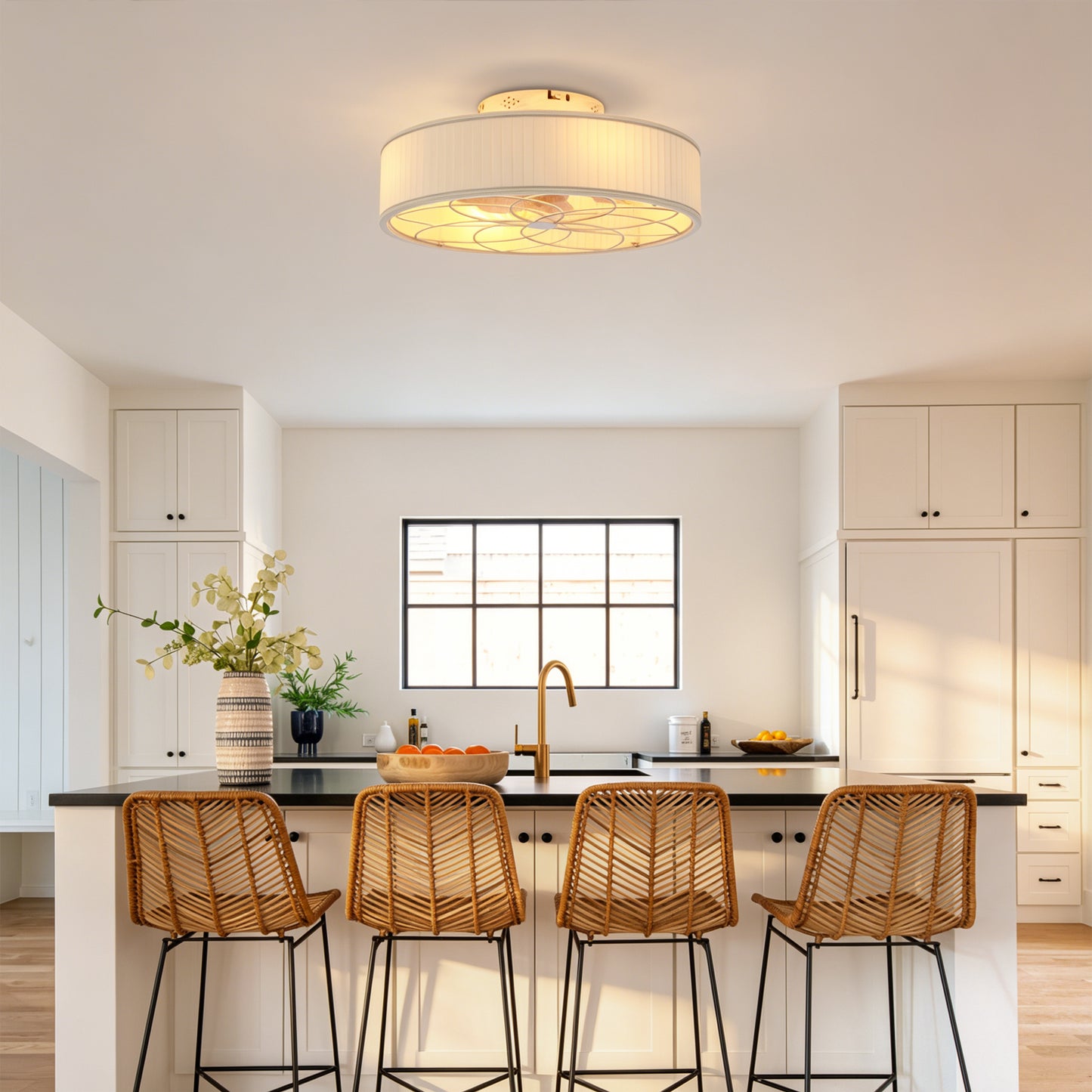 20" Matte White Fabric Farmhouse Bladeless Ceiling Fan - view 4
