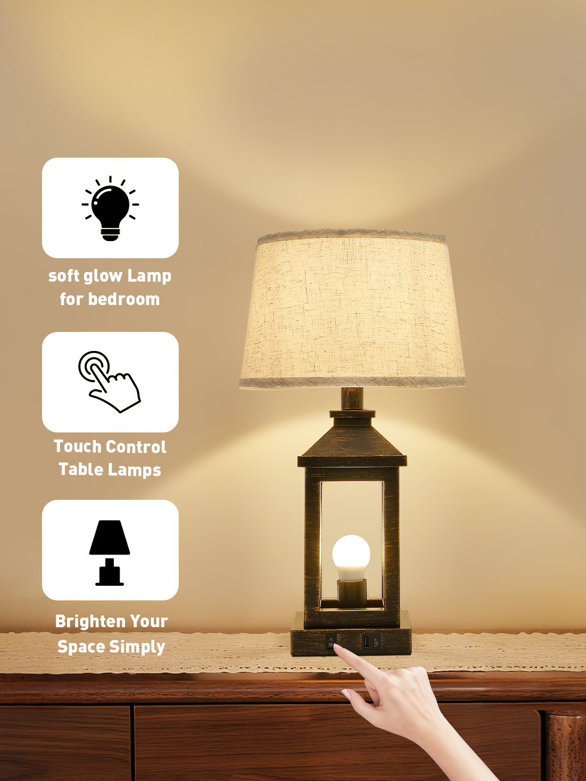 20.5" Black & Gold Farmhouse Touch Table Lamp - view 6