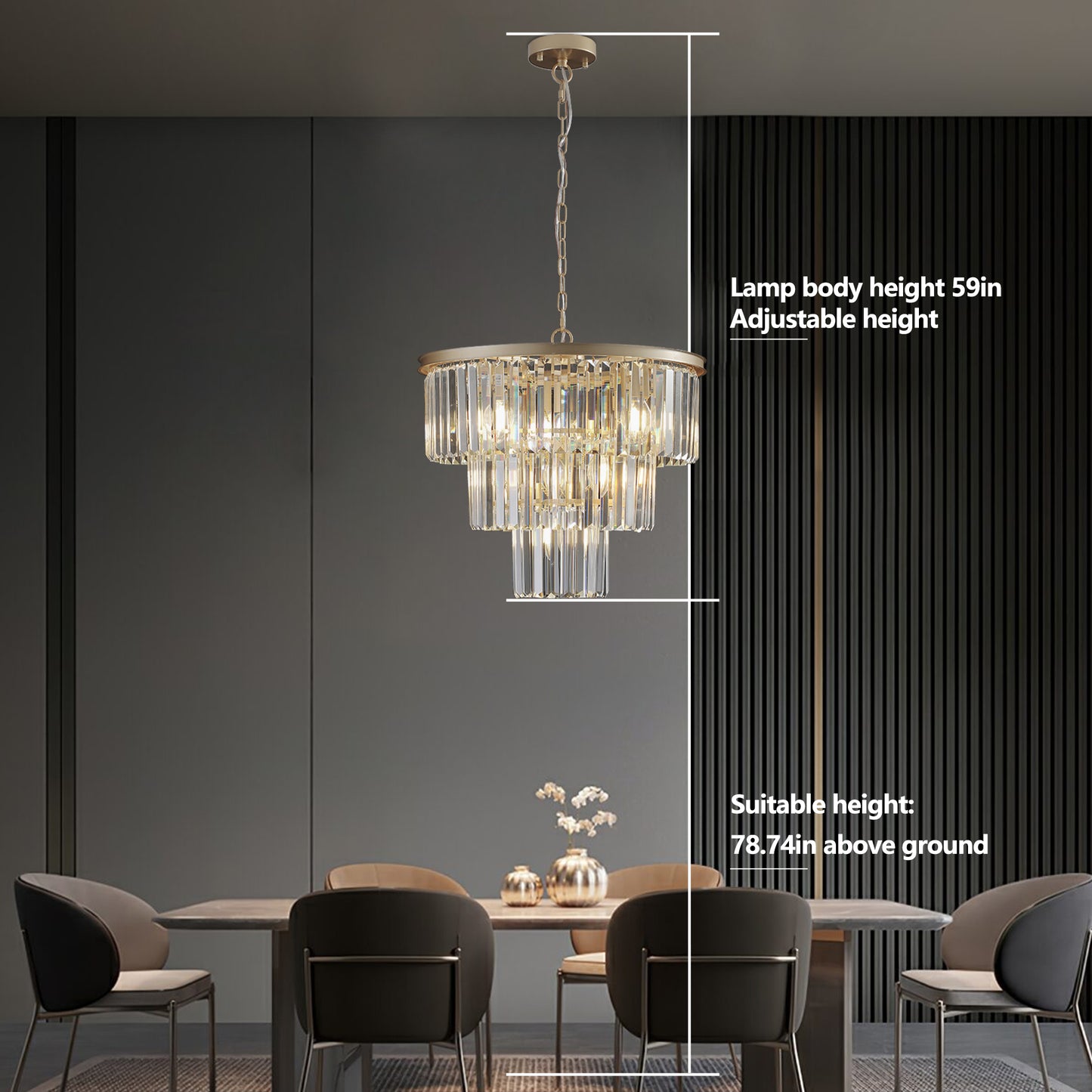 20" 7-Light Gold 3-Tier Crystal Chandelier - view 7