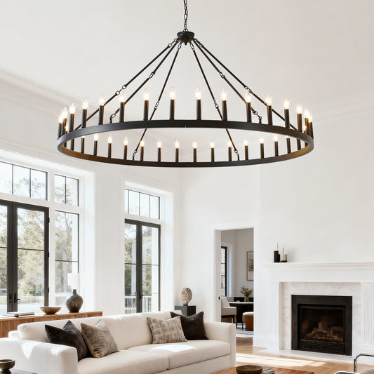 63.8" 36-Light Wagon Wheel Farmhouse Chandelier - view 2