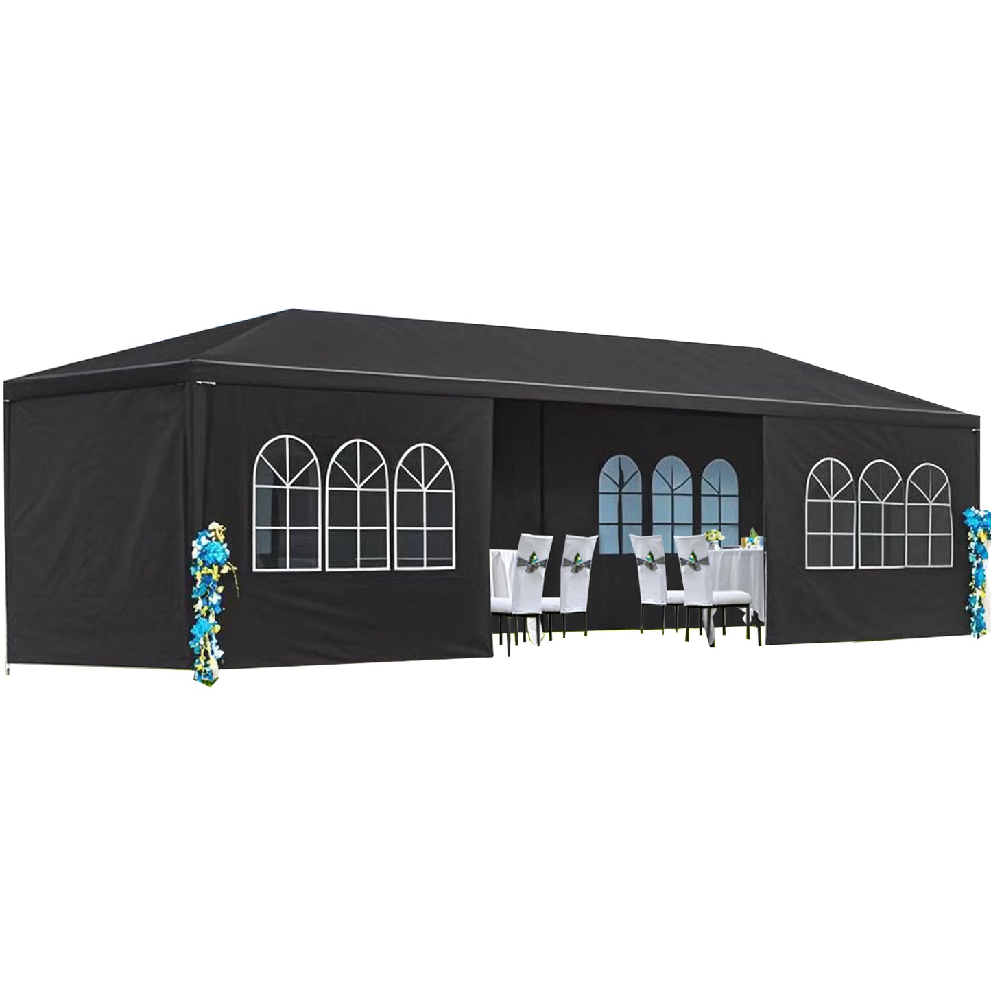 10×30 ft Wedding Party Canopy Tent with 8 Removable Sidewalls — Black