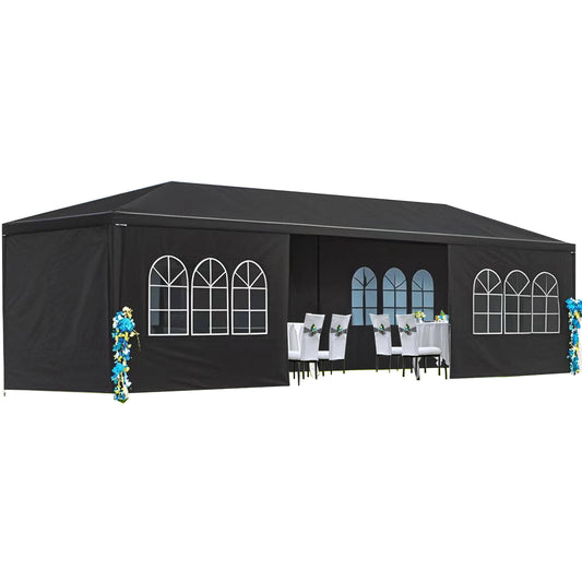 10×30 ft Wedding Party Canopy Tent with 8 Removable Sidewalls — Black