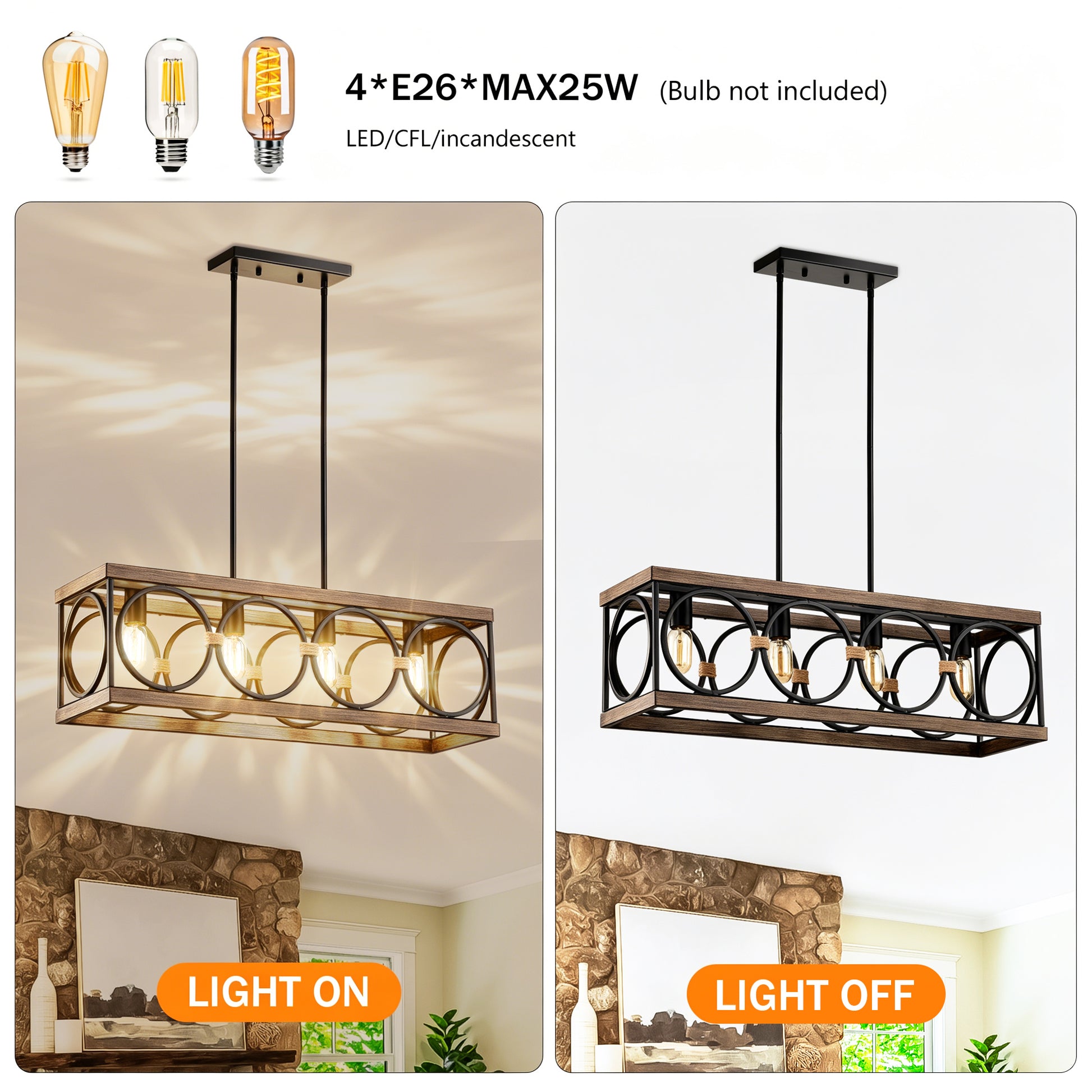 31.6" 4-Light Wood & Black Farmhouse Chandelier - view 10