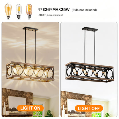 31.6" 4-Light Wood & Black Farmhouse Chandelier - view 10
