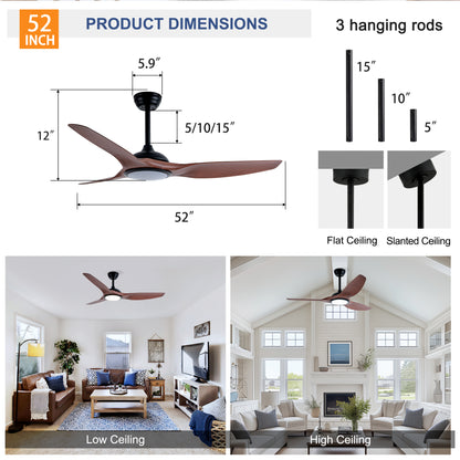 52" Matte Black & Wood Ceiling Fan with Remote - view 7