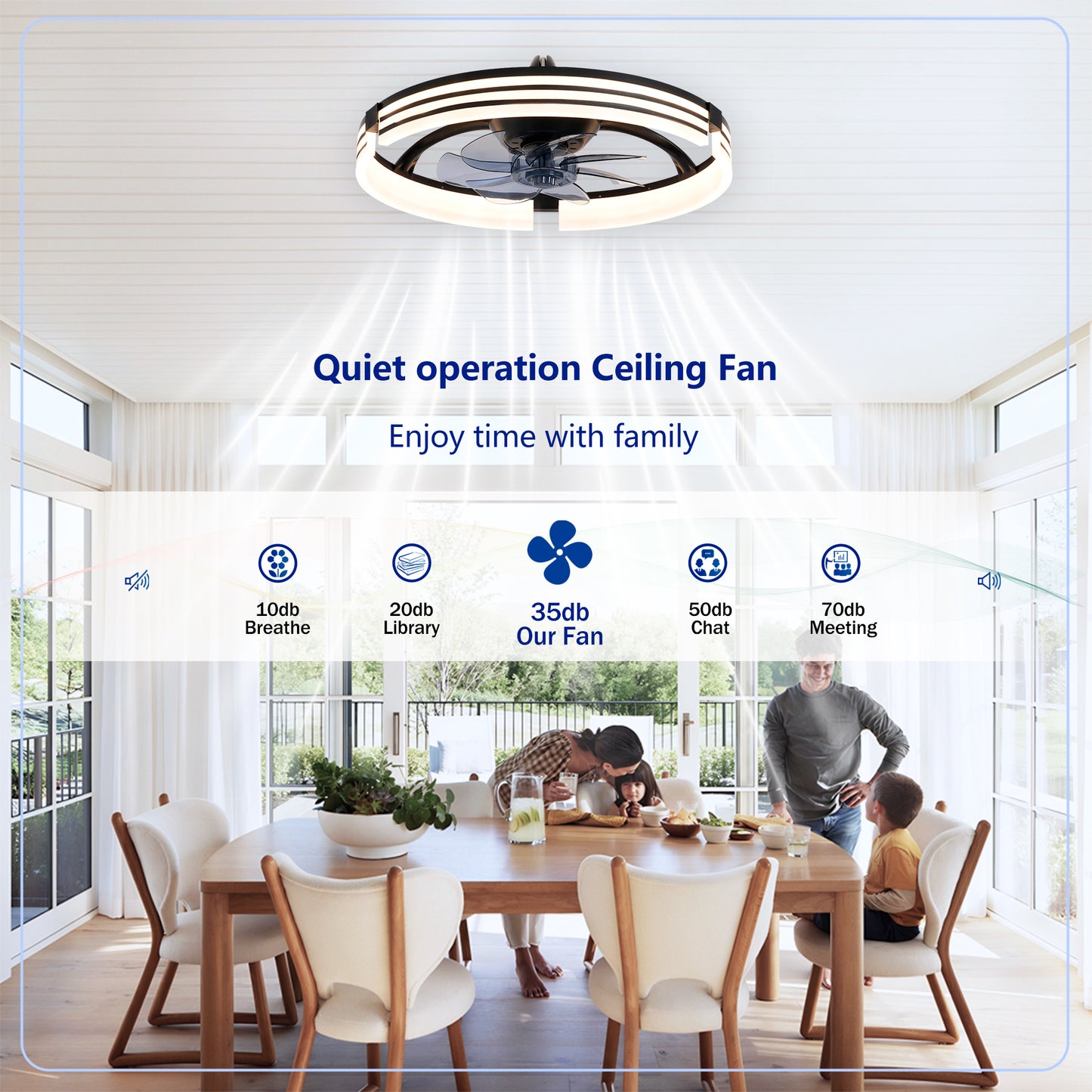 20" Matte Black Flush Mount Ceiling Fan with Dimmable LED - view 12