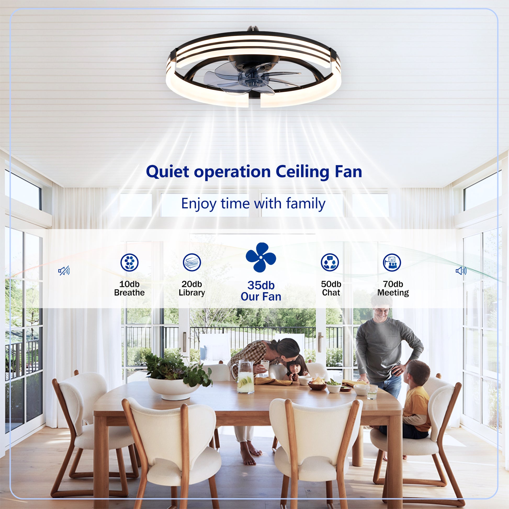 20" Matte Black Flush Mount Ceiling Fan with Dimmable LED - view 12