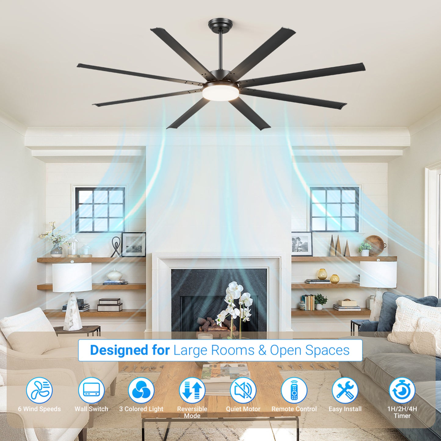 88" Black Industrial Ceiling Fan with Remote - view 9