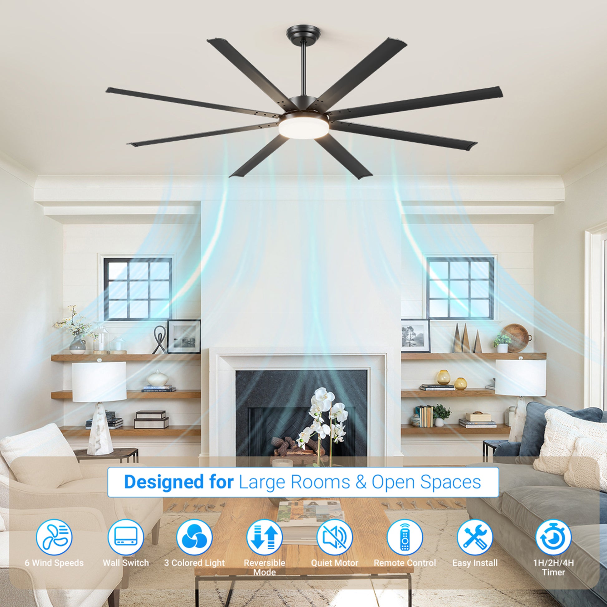 88" Black Industrial Ceiling Fan with Remote - view 9