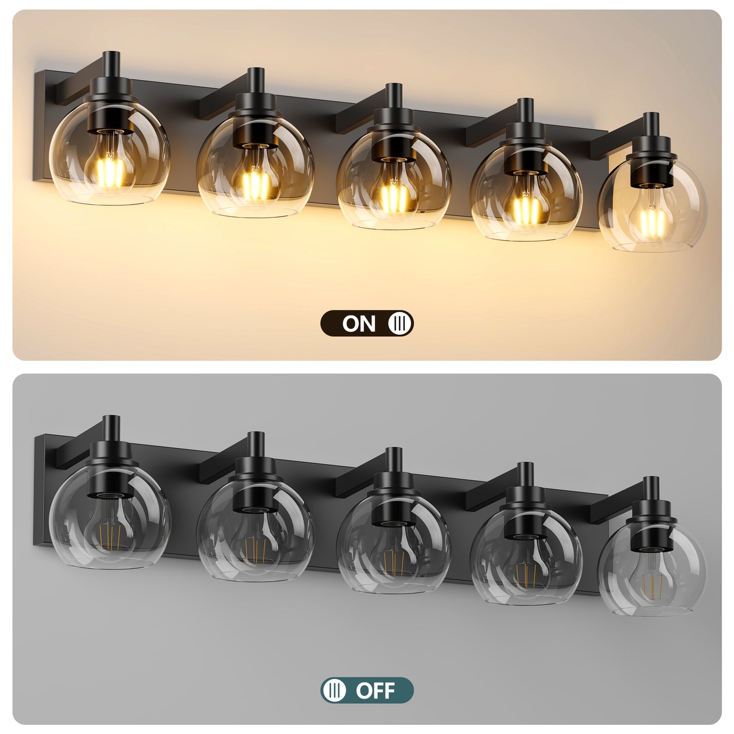 5-Light Black Vanity Light with Globe Glass Shades - view 4
