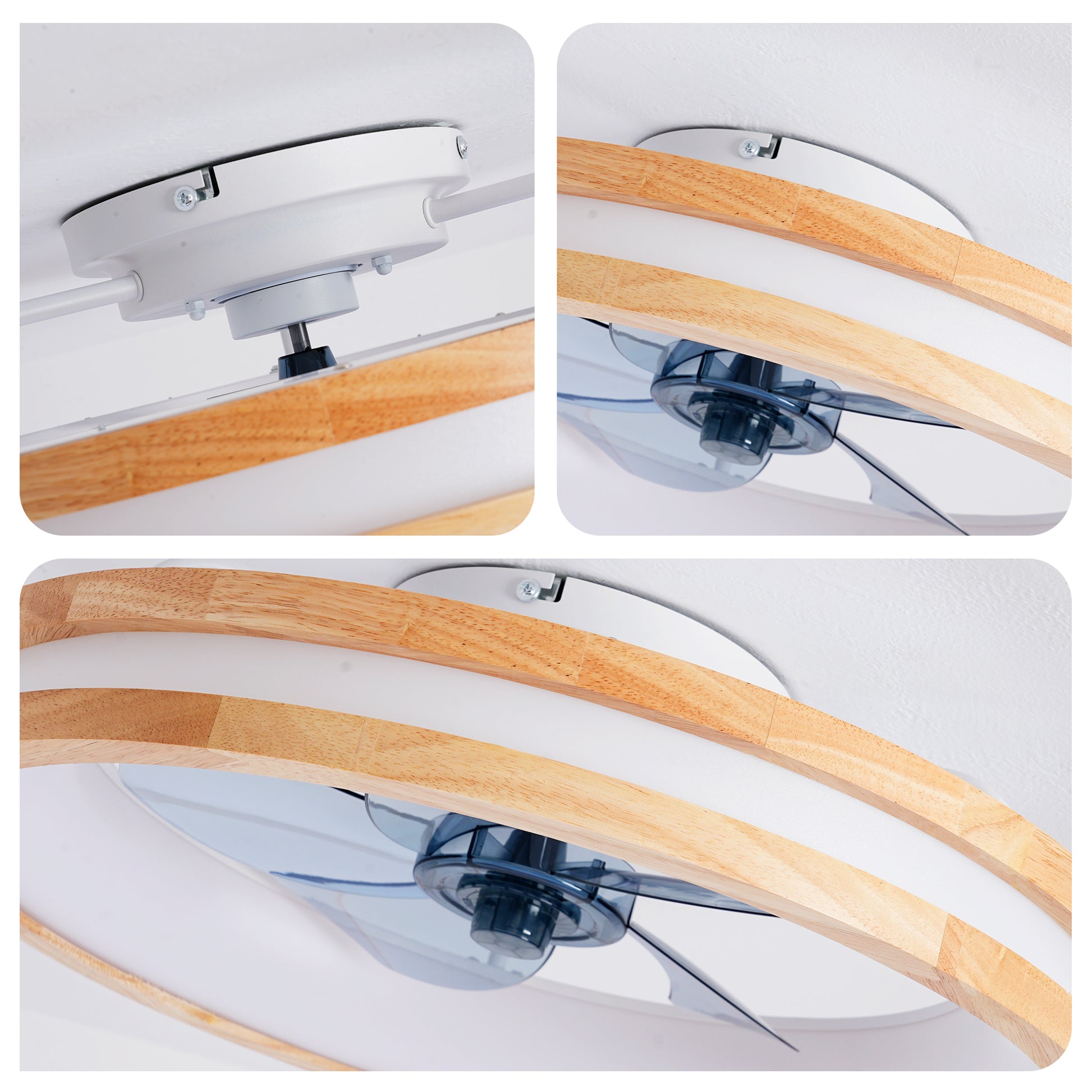 Natural Wood & White Flush Mount Ceiling Fan with Dimmable LED - view 15