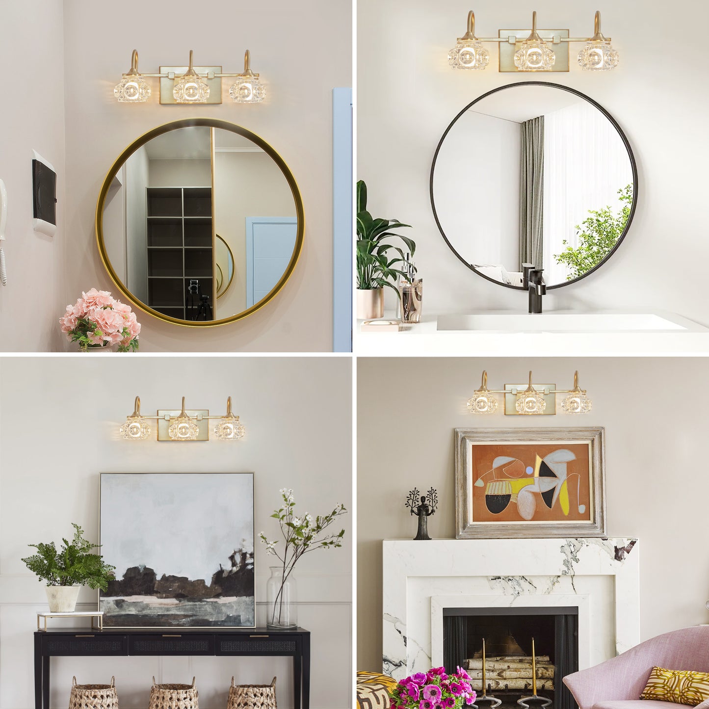 17" 3-Light Gold Crystal Vanity Wall Light - view 4