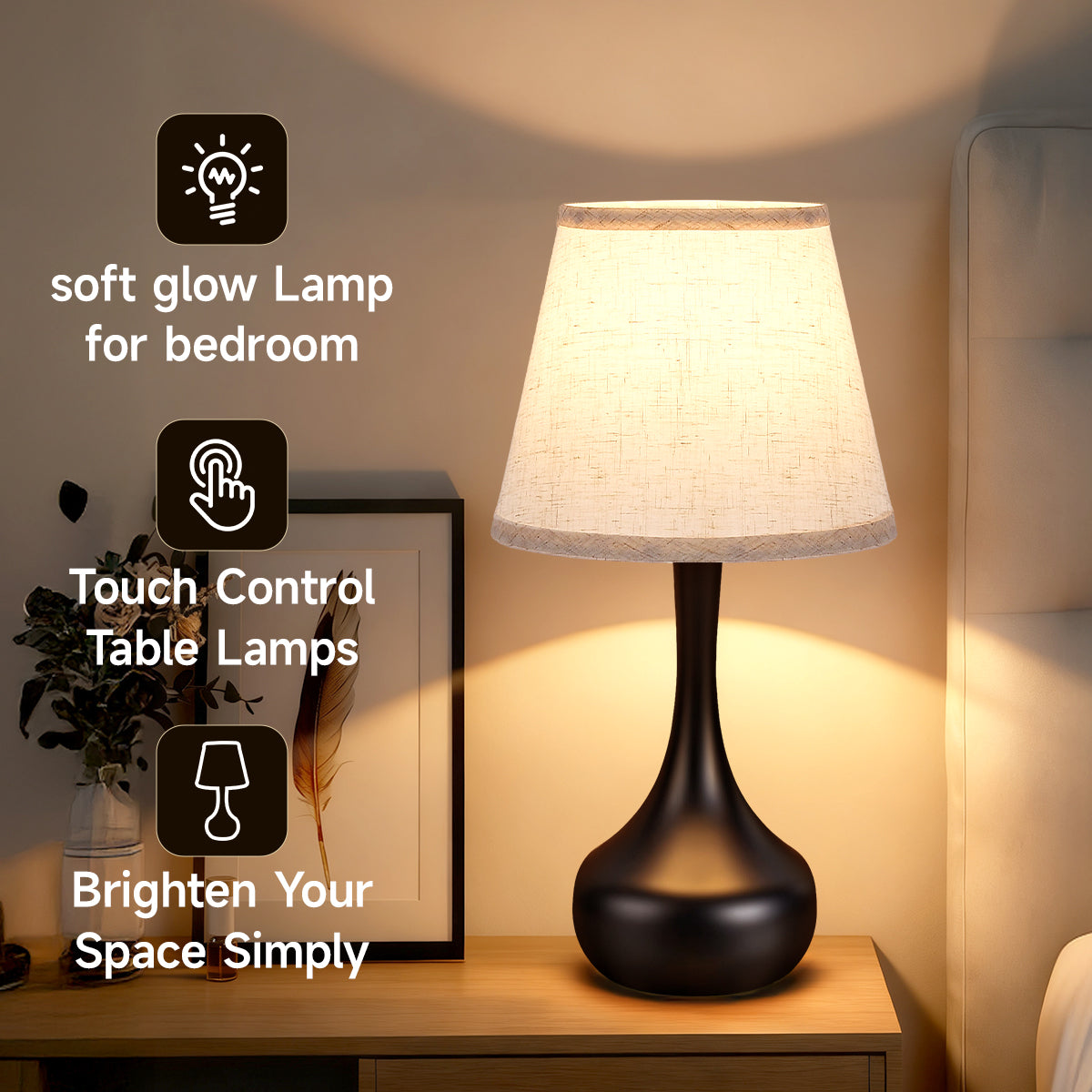 Black Dimmable Bedside Table Lamp, Set of 2 - view 6