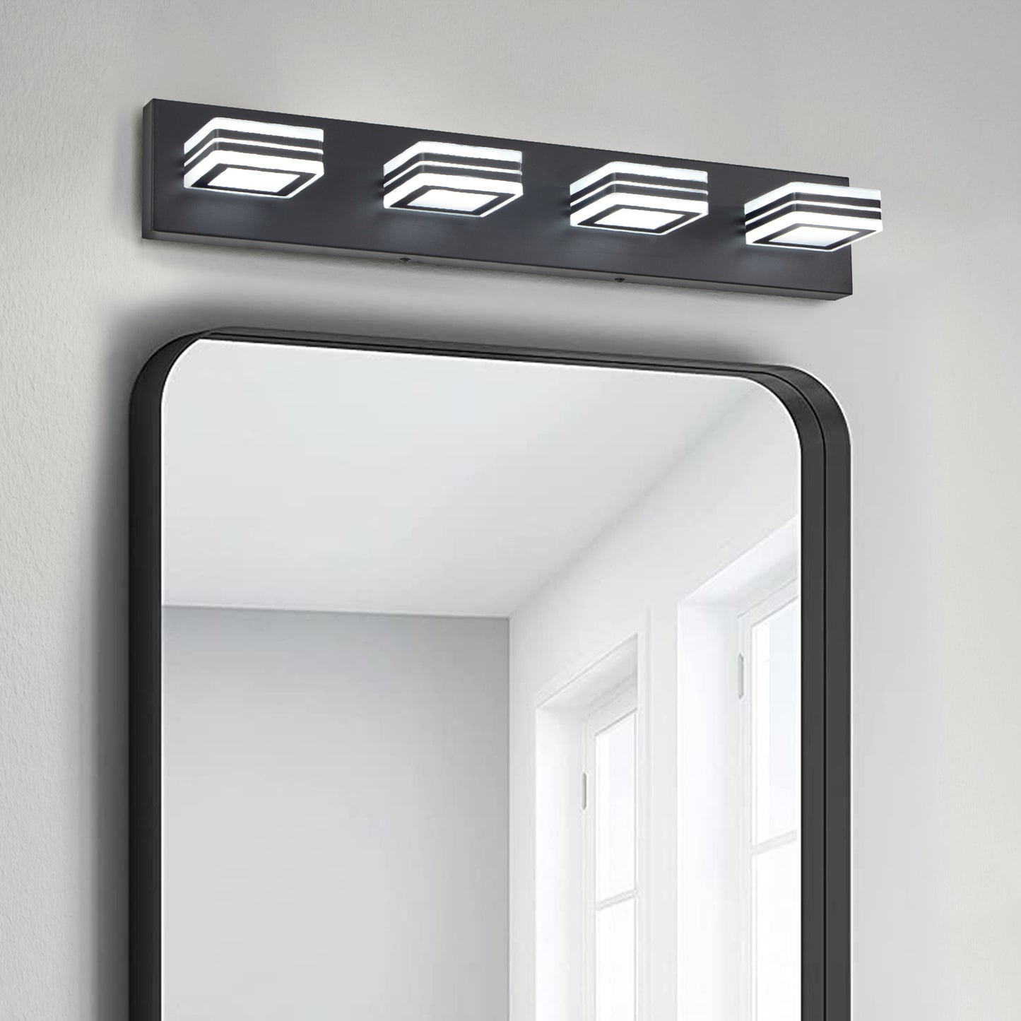 26" 4-Light Black LED Vanity Light with Acrylic Shades - view 3