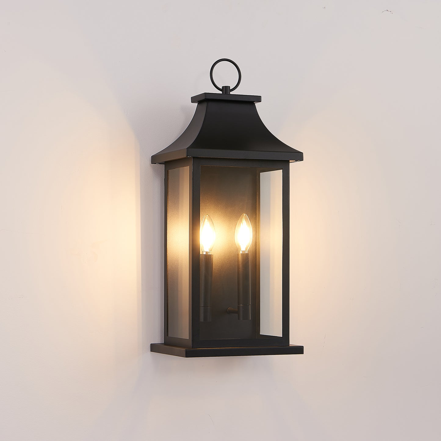 22" Black 2-Light Outdoor Wall Light with Glass - view 3