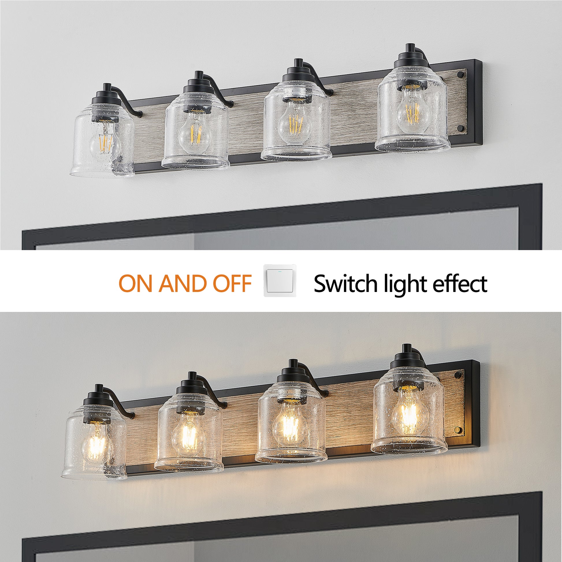 32" 4-Light Black & Wood Farmhouse Vanity Light - view 7