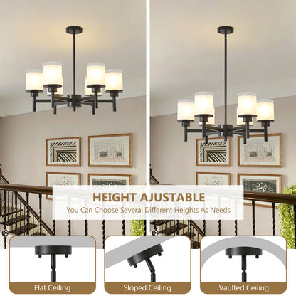 6-Light Black Farmhouse Chandelier with Frosted Glass - view 7