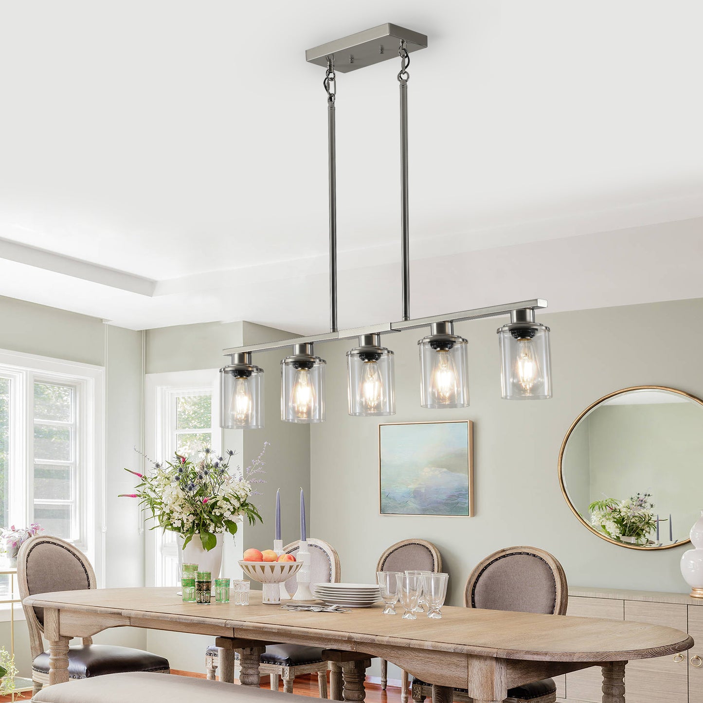 37" Brushed Nickel 5-Light Chandelier with Glass Shades - view 3