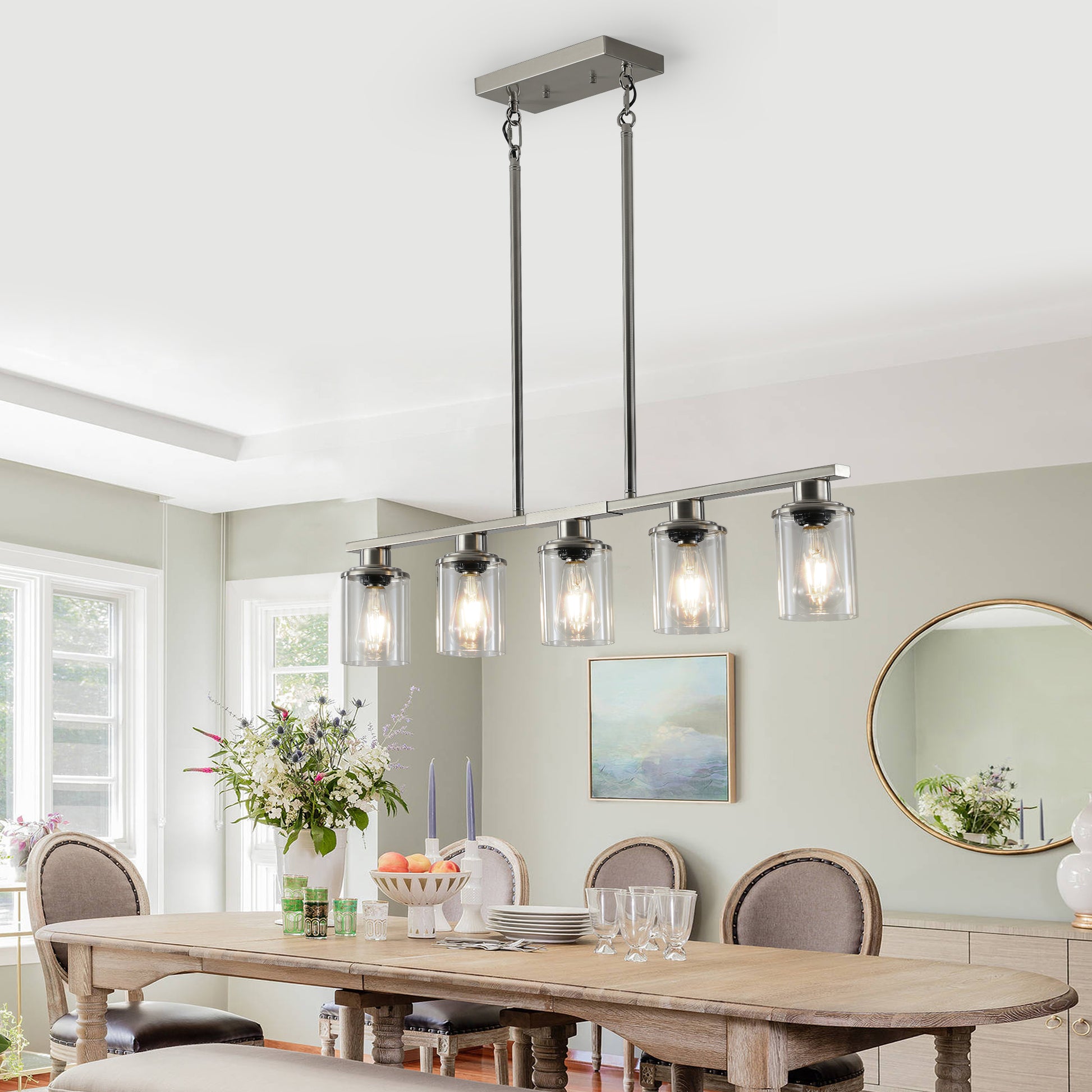 37" Brushed Nickel 5-Light Chandelier with Glass Shades - view 3