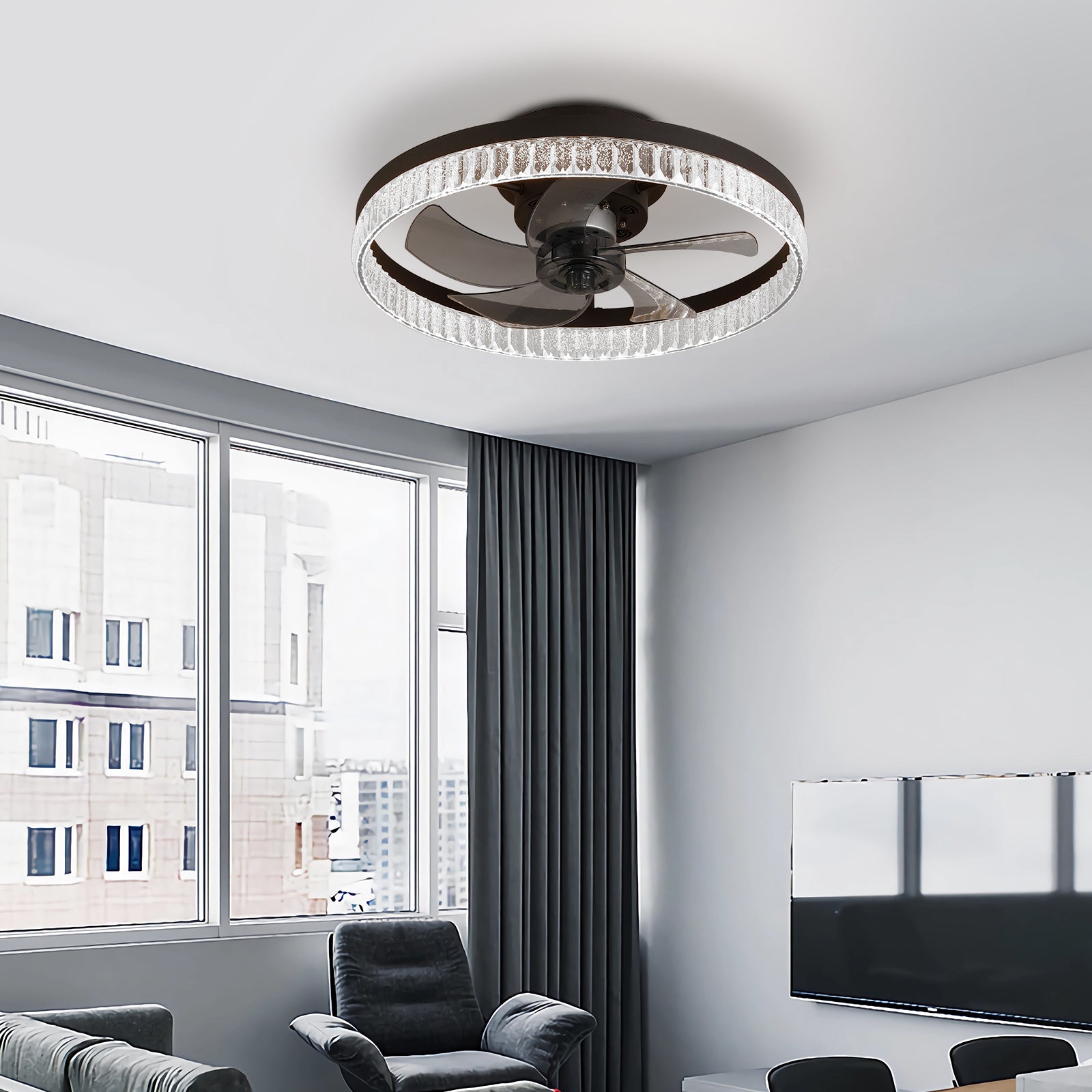 Brown Round Ceiling Fan with Dimmable LED & Remote - view 2