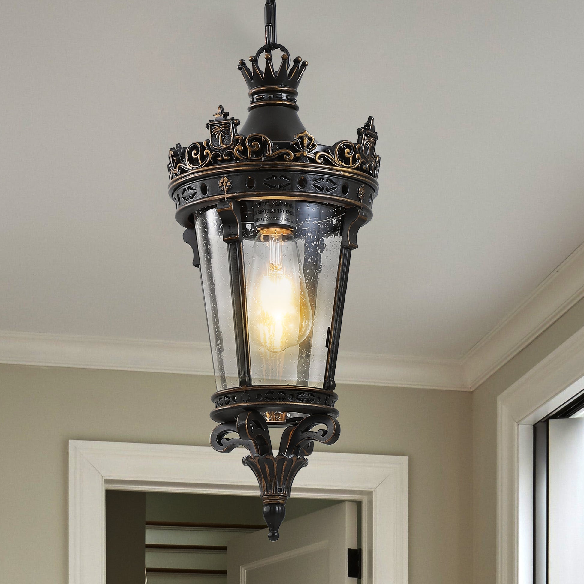 18"H Antique Gold Outdoor Lantern Pendant Light