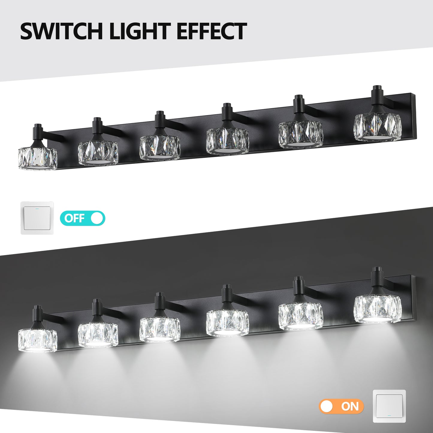 6-Light Matte Black LED Vanity Light with Crystal Glass - view 5