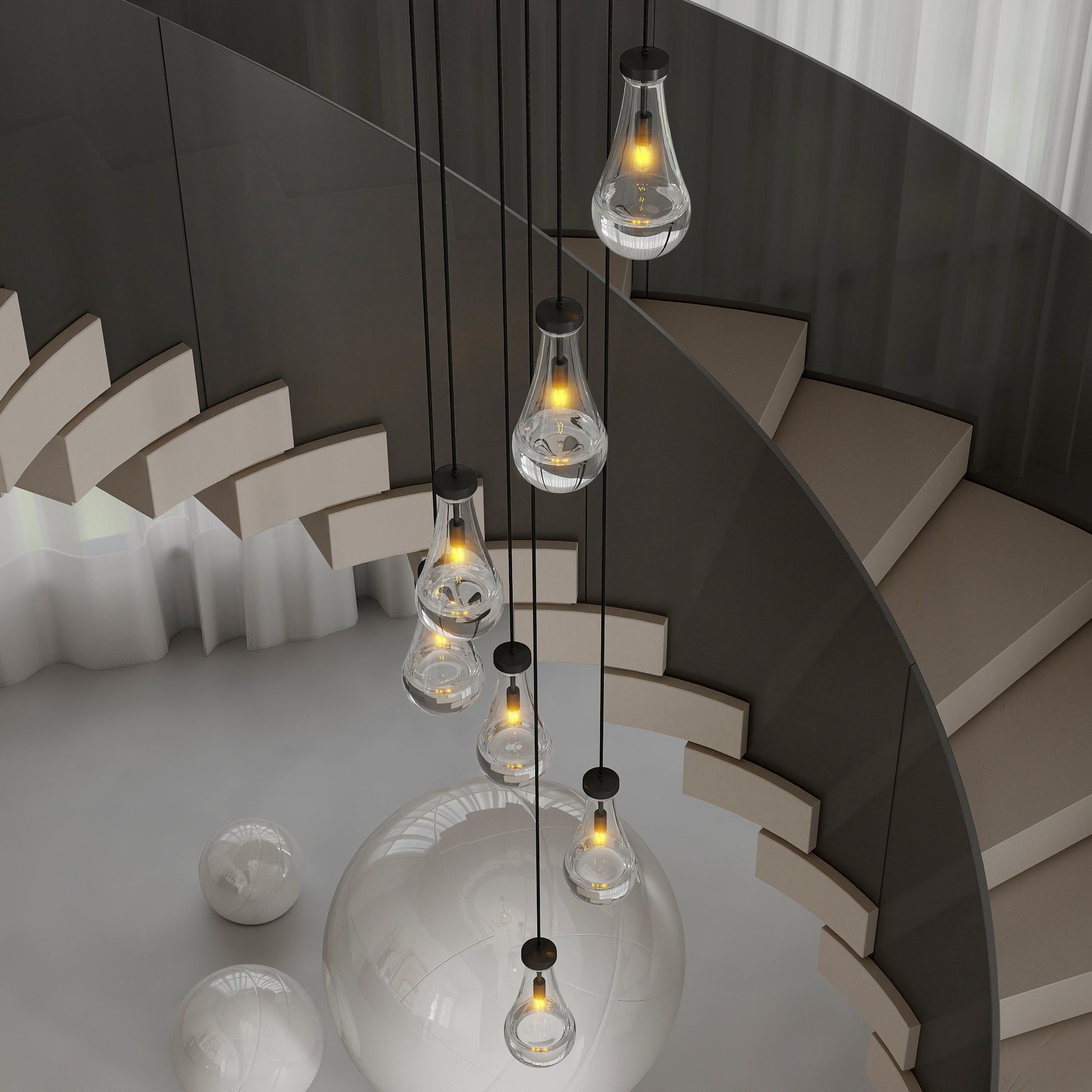 7-Light Black Adjustable Pendant Chandelier - view 5