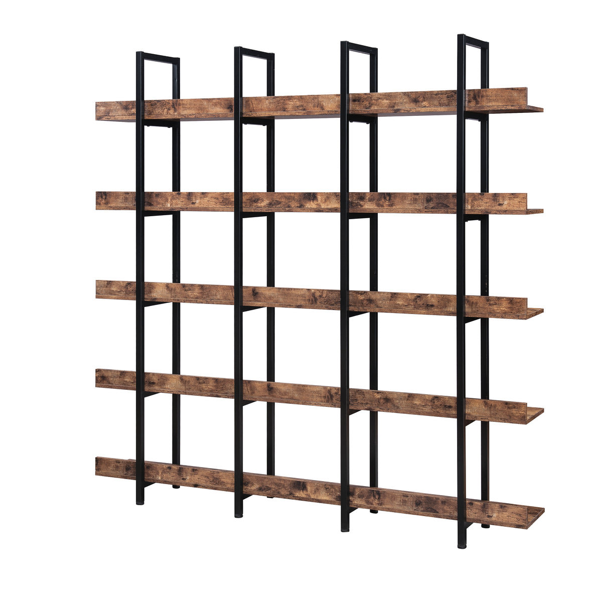 71" Brown Industrial 5-Tier Metal Frame Bookcase