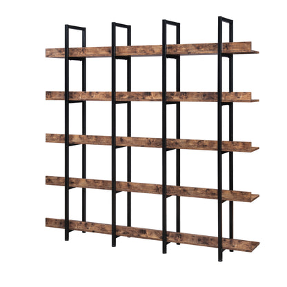 71" Brown Industrial 5-Tier Metal Frame Bookcase