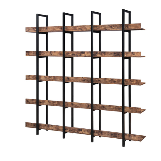 71" Brown Industrial 5-Tier Metal Frame Bookcase