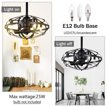20.63" Matte Black Caged Ceiling Fan with Light - view 10
