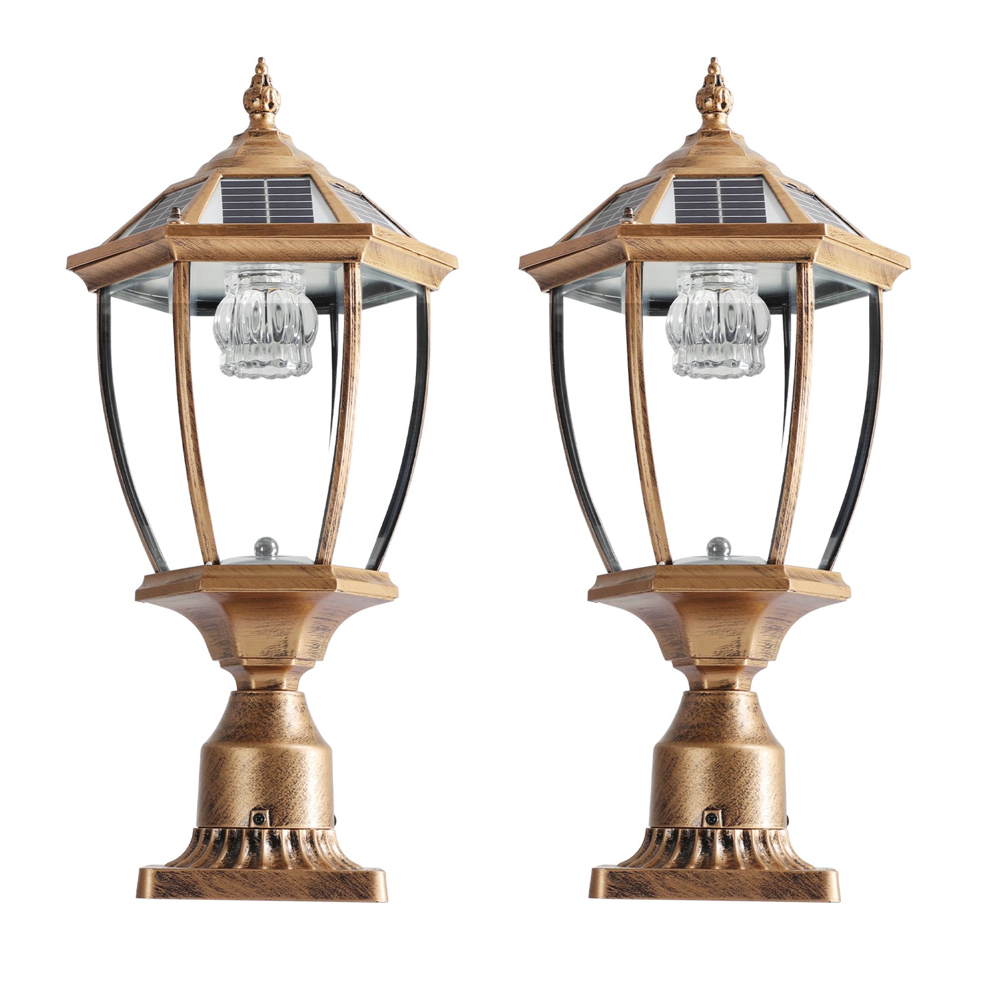 20"H Golden Vintage Solar Outdoor Lantern, Set of 2 - view 14