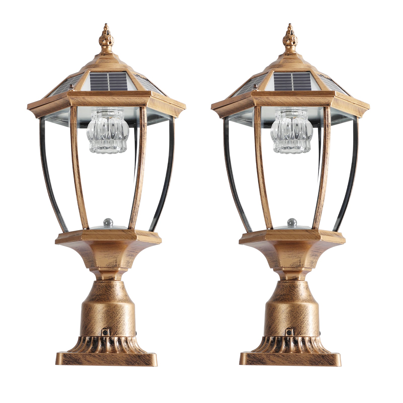 20"H Golden Vintage Solar Outdoor Lantern, Set of 2 - view 14