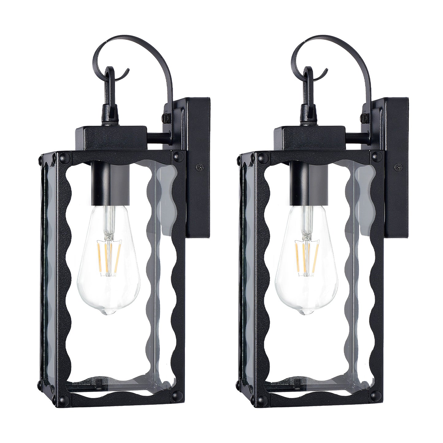 Matte Black Wavy Outdoor Wall Light with Clear Glass
