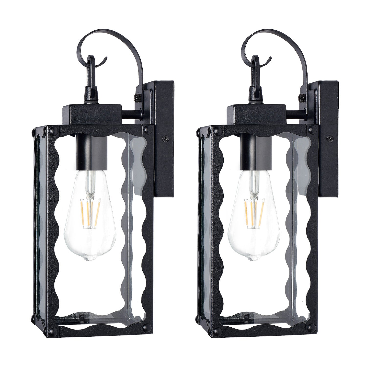 Matte Black Wavy Outdoor Wall Light with Clear Glass
