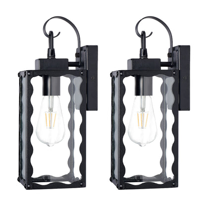 Matte Black Wavy Outdoor Wall Light with Clear Glass