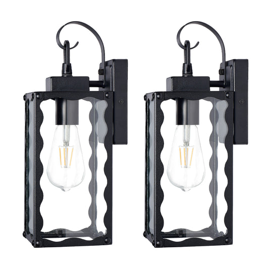 Matte Black Wavy Outdoor Wall Light with Clear Glass