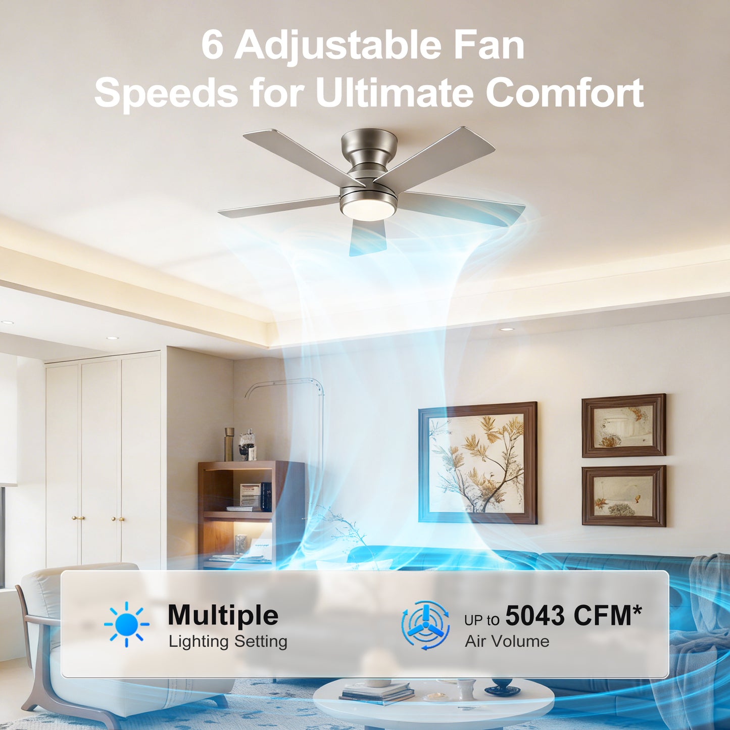 46" Silver 5-Blade Ceiling Fan with LED Light & Remote - view 10